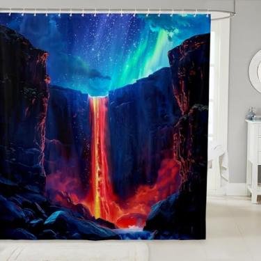 Imagem de Cortinas de chuveiro vulcânicas para crianças, galáxia, céu estrelado, arco-íris, decoração de casa, mágica misteriosa natural, cortinas impermeáveis coloridas azuis, 12 ganchos, 182 cm L x 183 cm C