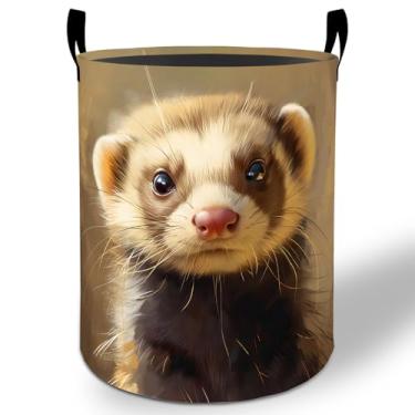 Imagem de Cesto de roupa suja furão 50 x 40 cm, animal fofo, dobrável, impermeável, balde de armazenamento de roupas Oxford, para quarto, banheiro, quarto, berçário, decoração, organizador de brinquedos