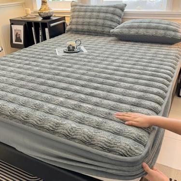 Imagem de Capa de colchão elástica Lençol de elástico grosso macio com bolso profundo colcha quente decoração de cama confortável capa de cama respirável para a pele - cinza 1||200 x 220 cm/(199.9 cm x 220.0 cm