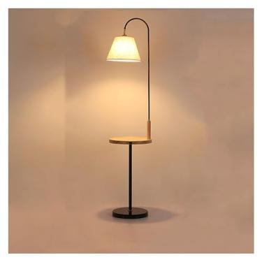 Imagem de Luminária de chão Luminária de chão moderna e elegante com bandeja, mesa cabeceira ou lateral meados do século porta carregamento USB(Preto)