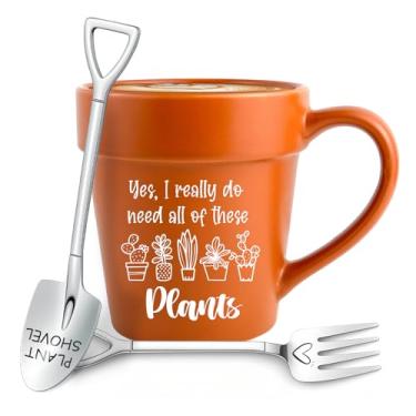 Imagem de Caneca de café engraçada - Presentes de jardinagem para amantes de plantas, caneca fofa de jardineiro com pá colher e garfo, presente exclusivo para mulheres, mãe, avó, dia das mães, aniversário