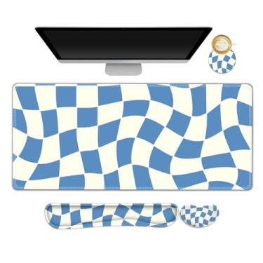 Imagem de NXZGO Tapete de mesa, mouse pad para jogos, conjunto de suporte de pulso, 4 em 1 antiderrapante 2GG grande + descanso de pulso ergonômico para teclado + descanso de pulso do mouse + porta-copos para