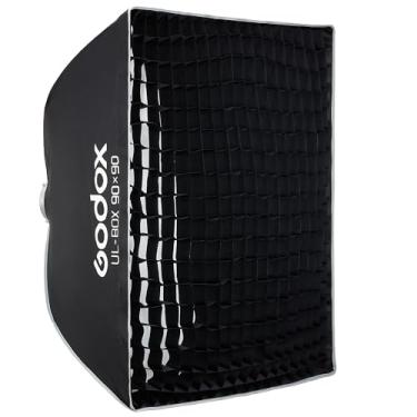 Imagem de Godox Caixa macia quadrada dobrável de 89 x 89 cm, tira de liberação rápida com suporte Bowens, difusores, grade, bolsa, para GODOX SL60II AD400PRO AD600 Outros Bowen Mount Studio Flash Speedlite.