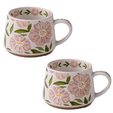 Imagem de Caneca de cerâmica floral elegante, caneca de design de flor azul com alça, exclusivo design de flores em aquarela caneca de chá para casa e escritório, segurança para micro-ondas (conjunto rosa com 2
