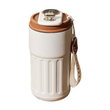 Imagem de HYBEW Caneca térmica de exibição inteligente de temperatura de 450 ml, caneca à prova de vazamento a vácuo de aço inoxidável com tampa, caneca de carro para chás de cerveja, café branco neblina