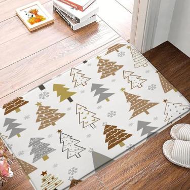 Imagem de ZRUWUA Tapete de banho para árvore de Natal, marrom, árvore de Natal, abstrato, pinho, desenho animado, floco de neve, inverno, férias, microfibra, espuma de memória, tapete para decoração de banho
