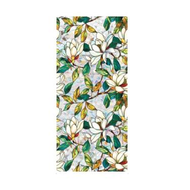 Imagem de Película decorativa para janela com aderência estática, adesivo de decalque de vitral de flor de planta vívida, não adesivo, protetor solar para janela para sala de estar e cozinha