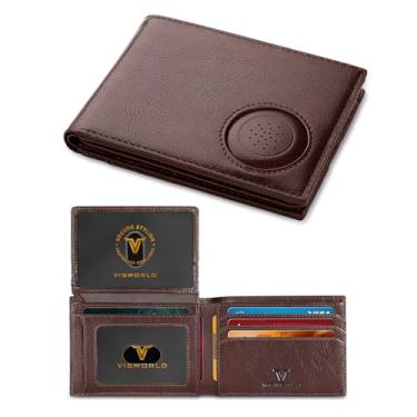 Imagem de VISWORLD Carteira masculina com suporte para AirTag, carteira de couro de flor integral para Apple Air Tag, carteira masculina com 2 documentos de identificação, 13 compartimentos para cartão