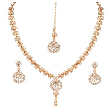 Imagem de Touchstone NOVO Bollywood indiano feito à mão Paisley floral Rajwada Queen corte redondo strass Navratri Garba Dandya Essential Designer Jewelry Necklace Earrings Mangtika conjunto para mulheres em