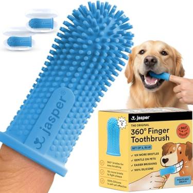 Imagem de Jasper Escova de dentes para cães 360º – Design ergonômico – Cerdas completas para limpeza fácil para cães, gatos e animais de estimação – Conjunto de 2, azul claro