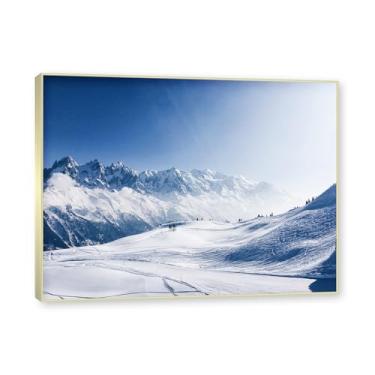 Imagem de NHLDZYH Moldura champanhe. Quadro de tela de inverno, (campos de neve infinitos), impressão de alta resolução cena natural branca para decorar sala, pronto para pendurar. 60x80cm