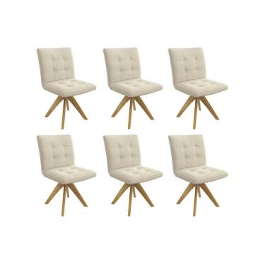Imagem de Cadeira Sala De Jantar Nice 1c001ca Premium Madeira Maciça Kit 6 Un Carvalho-linho Bege Argila - Kappesberg