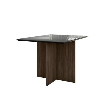 Imagem de Mesa De Jantar 4 Lugares 1,20m Tampo Com Vidro Veneza Amendoa Grafite