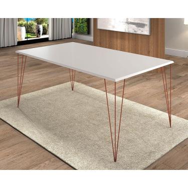 Imagem de Mesa De Jantar Elen 140X80Cm Tampo Branco Com Base Cobre - Branco