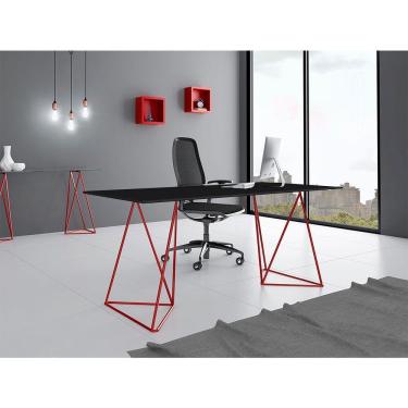 Imagem de Escrivaninha Bela Vista Cavalete Tampo Preto Base Ferro Vermelho - Preto