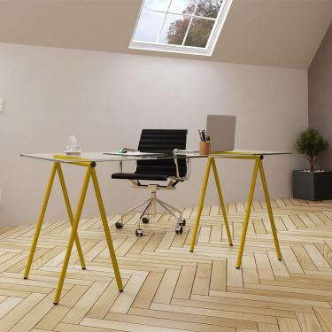 Imagem de Escrivaninha De Vidro Itaim Cavalete Base Ferro Amarelo - Preto