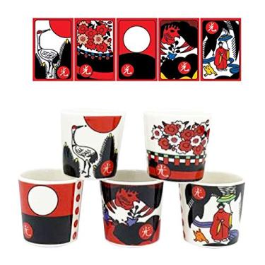 Imagem de Conjunto de 5 copos de cerâmica Soju Whiskey Shot da Korea Party CraFTZ com estampa de jogo de cartas de flores tradicionais coreanas Ogwang, Soju Shot Set of 5 Wtih HWA-tu,Korean Flower Card Game 1 Set