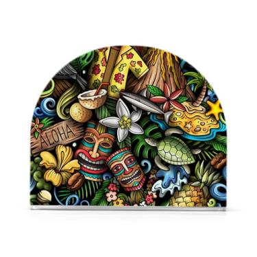 Imagem de YNNALE Aloha Citação Retro Havaí Tiki Totem Porta-guardanapos para mesa Porta-guardanapos de coquetel de acrílico Suporte de papel de seda decorativo Dispensador de guardanapo vertical para decoração