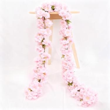 Imagem de 230 cm Flores de cerejeira artificiais de ratã decoração de arco de casamento guirlanda de trepadeira simulação de flores de seda decoração de festa em casa (rosa claro)