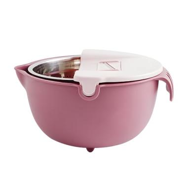 Imagem de Coador com Conjunto de Tigela Mistura 9-em-1 Coladores para Cozinha Lavagem Frutas Legumes Colador Macarrão Arroz - Coadora Rotativa em Camadas Fatiador