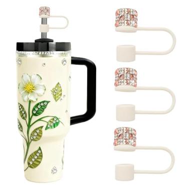 Imagem de JIASHEBDE Conjunto de 3 peças de topo de diamante para acessórios Stanley Cup, capas de strass brilhantes para copos de 850 g 1,134 g, tampas reutilizáveis à prova de poeira, presentes femininos