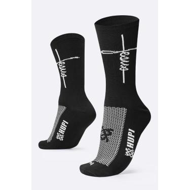 Imagem de Meia HUPI Jesus Preto/Branco 1 Par Cano Médio Ideal Corrida e Ciclismo, Tamanho Plus 42-46