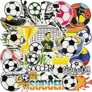 Imagem de 25 peças de adesivos bordados de futebol com aplique de bola esportiva, adesivos decorativos, passar a ferro/costurar para roupas, camisetas, roupas, vestido, chapéu, mochilas, jeans, calças