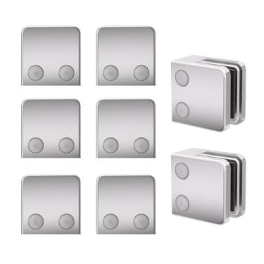 Imagem de Braçadeira de vidro - Aço inoxidável 304/316 Flat Back Square 1/10.2 cm-3/20.3 cm (6 mm-10 mm) Suporte de clipe de vidro temperado polido para corrimão de balaustrada (AISI316-escovado, pacote com 8)