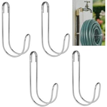 Imagem de 4 ganchos de mangueira de jardim, suportes de mangueira para fora, suporte de mangueira de jardim de aço inoxidável com suporte de até 20 kg, gancho de mangueira de jardim de metal para armazenamento