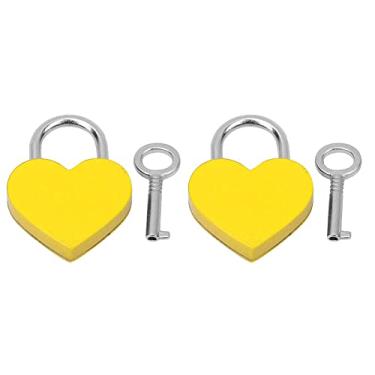 Imagem de Cadeado de metal colorido requintado com chaves para caixa de joias, diário, bagagem pequena, suprimentos de artesanato doméstico, branco, amarelo, vermelho, rosa, vermelho, rosa, (Amarela)