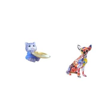 Imagem de Fenteer Escultura Moderna de Resina de Gato E Cachorro, Multicolorida, para Decoração de Casa, Estatueta Colecionável para Mesa de Jantar, Armário, Prateleira