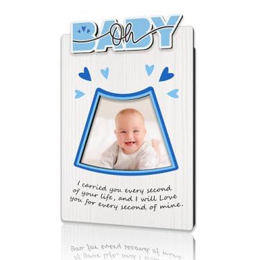 Imagem de DRWJPAT Moldura magnética para fotos de ultrassom para bebês, mini molduras magnéticas para geladeira e armário, presentes para bebês recém-nascidos para mamãe e papai, ímãs azuis para porta-retrato
