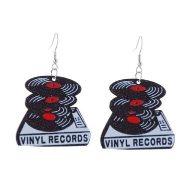 Imagem de Brincos vintage de vinil retrô preto acrílico longo jogador DJ Rock Roll anos 50 60 anos 70 música clássica disco disco disco pingente gota brinco de festa discoteca para mulheres, Zinco, Sem pedra