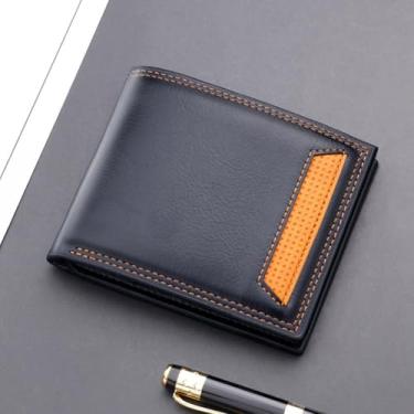 Imagem de Carteiras de couro dobrável para homens, carteira fina de couro macio com janela para identidade, presentes para adolescentes marido pai no aniversário de aniversário, Preto, Minimalista