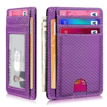 Imagem de Carteira minimalista para homens e mulheres, bolso frontal fino para viagem, bloqueio RFID, carteira de nylon resistente à água para identidade e dinheiro, Roxa