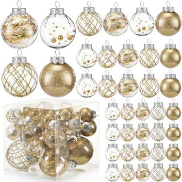 Imagem de Civaner Conjunto de 43 peças de enfeites de bolas transparentes de Natal douradas de plástico à prova de estilhaçamento com glitter decorativo, bolas de Natal com 5 estilos de pelúcia em 4 tamanhos