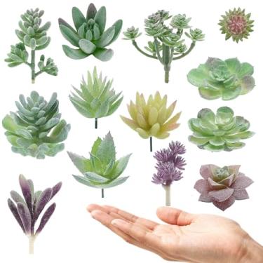 Imagem de Plantas suculentas artificiais sem vaso, 13 peças de plantas falsas pequenas suculentas falsas sem vaso para paisagem de lótus, decoração de arranjo de jardim, faça você mesmo, verde, amarelo, roxo