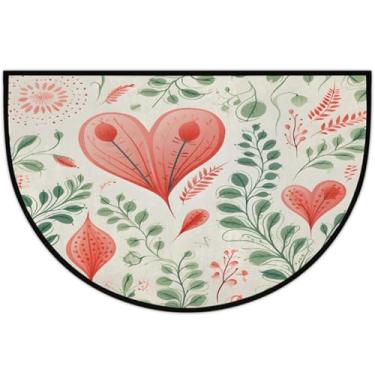 Imagem de Tapete de porta meio redondo para dia dos namorados, antiderrapante, absorvente, semicírculo, tapetes laváveis, meia lua, para ambientes internos, pátio, cozinha, banheiro, entrada, lareira, decoração