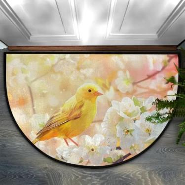 Imagem de Tapete de porta meio redondo, pássaro, flor, primavera, antiderrapante, absorvente, semicírculo, tapetes laváveis, para ambientes internos e externos, pátio, cozinha, banheiro, entrada, lareira