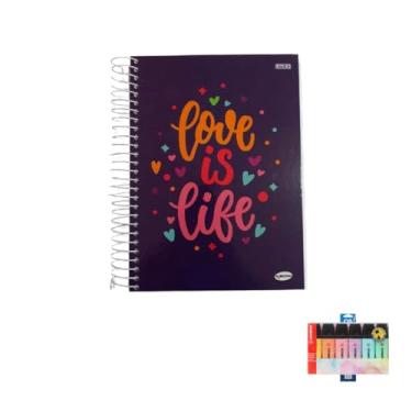 Imagem de Kit Caderno Feminino 20 Matérias 400 Folhas + Caneta Esferográfica Spiro + Marca Texto Boss