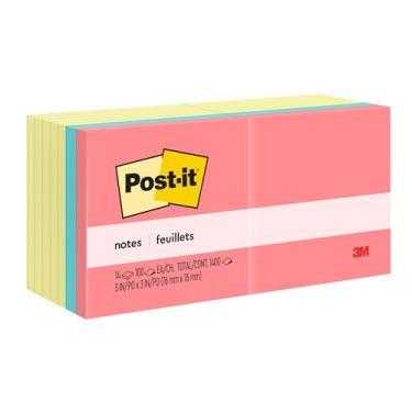 Imagem de Post-it Notas 7,6 x 7,6 cm, 14 blocos, notas adesivas favoritas dos EUA, amarelo e brilhante, remoção limpa, reciclável (654-14YWM)