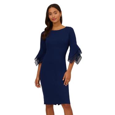 Imagem de Adrianna Papell Vestido feminino de malha com manga em camadas, Cetim azul-marinho, 17 Plus Size