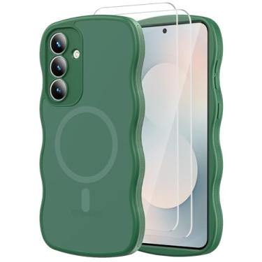Imagem de Mangix Capa para Samsung Galaxy S25 FE, proteção total da câmera, moldura de pele suave ao toque, translúcida com protetor de tela, fundo fosco de grau militar para S25FE S 25 FE (verde)