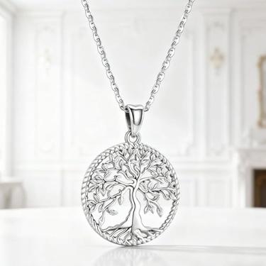 Imagem de Colares elegantes e elegantes com pingente para mulheres, colar ajustável com árvore da vida, joias para presente, Medium, Prata esterlina, Sem Pedra Preciosa