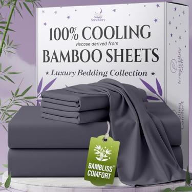 Imagem de SLEEP SANCTUARY Viscose 100% orgânica derivada de lençóis de bambu tamanho solteiro 4 peças - ultramacio e refrescante, bolso profundo de 43 cm, costura dupla, perfeito para quem dorme quente -