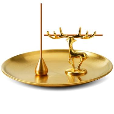 Imagem de Queimador de incenso de latão 3 em 1 – comporta bastões/bobinas/cones, 14 cm com apanhador de cinzas – para ioga, meditação e decoração de casa (veado + gota de água + disco)