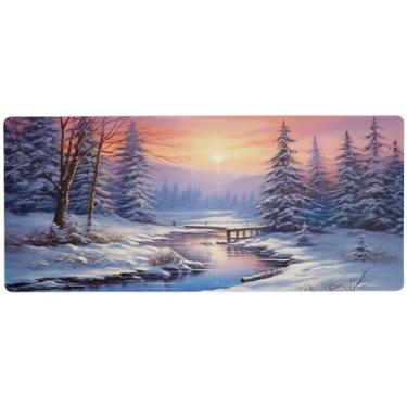 Imagem de Wassud Tapete de mouse paisagem original de inverno para jogos com base de borracha antiderrapante, mouse pad longo para teclado de computador com borda costurada, almofada grande à prova d'água para