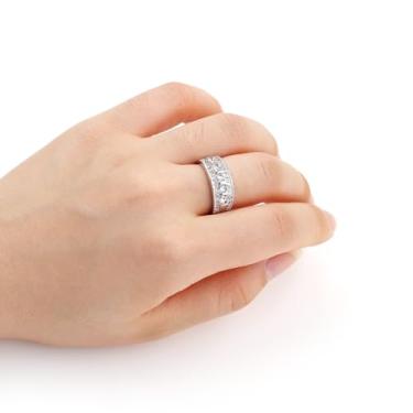 Imagem de Anel feminino dourado, ouro rosa e branco de zircônia larga – design elegante, brilhante, moderno e confortável, leve e durável, perfeito para uso diário, festas e trabalho YC6477, One Size, Latão