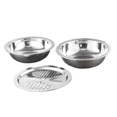 Imagem de Fenteer Conjunto de bacia de aço inoxidável com escorredor e ralador, recipiente para armazenamento de alimentos, frutas e saladas, 24cm