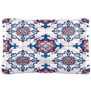 Imagem de Wassud Cama de cachorro com padrão de azulejo tradicional, camas grandes para cães ao ar livre, tapete lavável para animais de estimação, cama de gato para dormir, viagens 91 x 61 cm